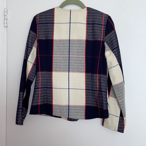 MERONA XS Preppy Blazer Jacket Gold zipper Pockets business checker coat - Picture 7 of 8